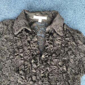 Black Lace Long-sleeve Blouse - Small